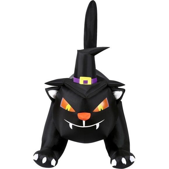 6-ft Wide Black Cat Halloween Blow Up Inflatable Decoration with LED Light - Picture 1 of 12